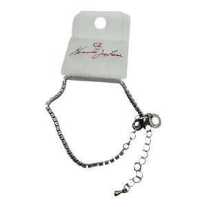 Kenneth Jay Lane CZ Silver-Tone Tennis Bracelet‎ Adjustable Chain NWT